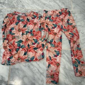Posh Peanut Poinsettia Pajama Set in Pink and Green
